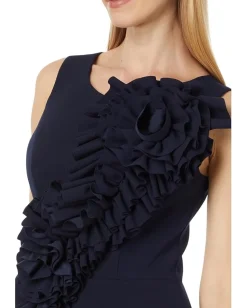 Betsy & Adam Short scuba crepe ruffle flower Navy Clearance