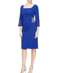 Alex Evenings Short Sheath Dress with Split Sleeves Royal