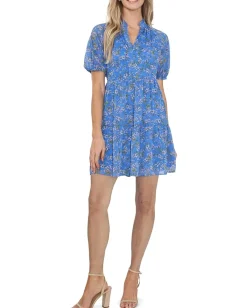 CeCe Short Sleeve Babydoll Dress Ocean Blue Outlet