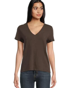 Lilla P Short Sleeve Back Seam V-Neck Espresso Sale