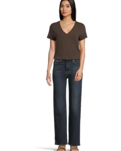 Lilla P Short Sleeve Back Seam V-Neck Espresso Sale