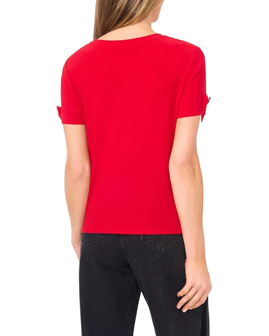 CeCe Short Sleeve Bow Sleeve Knit Top Stoplight Red New