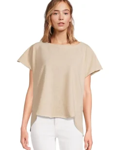 Mod-o-doc Short Sleeve Dolman Curved Hi-Lo Hem Top Sand Clearance