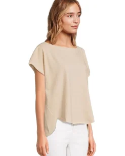 Mod-o-doc Short Sleeve Dolman Curved Hi-Lo Hem Top Sand Clearance