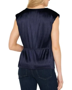 Women Liverpool Los Angeles Short Sleeve Dolman V-Neck Peplum Knit Top