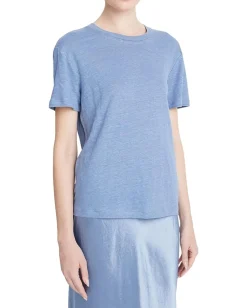 Vince Short Sleeve Drop Shoulder Crew Neck Azure Gem Discount