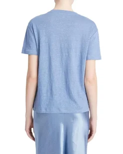 Vince Short Sleeve Drop Shoulder Crew Neck Azure Gem Discount