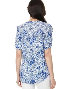 Tommy Hilfiger Short Sleeve Fountain Smocked Yoke Top Ivory/Provence