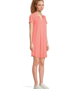 Mod-o-doc Short Sleeve Johnny Collar Dress Coral Bliss Sale
