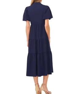 Women CeCe Short Sleeve Maxi Tiered Shirt Dress