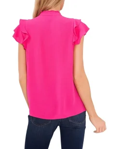 CeCe Short Sleeve Pin Tuck Ruffled Blouse Bright Rose Sale