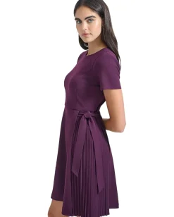 Calvin Klein Short Sleeve Pleated Aline Aubergine Sale