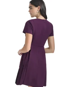Calvin Klein Short Sleeve Pleated Aline Aubergine Sale