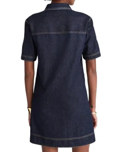 Women Madewell Short Sleeve Popover Denim Mini Dress