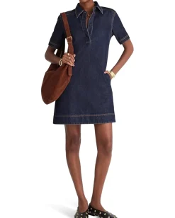 Women Madewell Short Sleeve Popover Denim Mini Dress