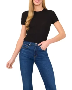 CeCe Short Sleeve Puckered Knit Baby Tee Rich Black Sale