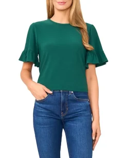 Women CeCe Short Sleeve Ruffle Detail High Low Top