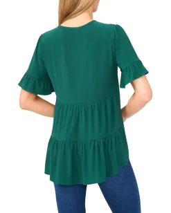 Women CeCe Short Sleeve Ruffle Detail High Low Top