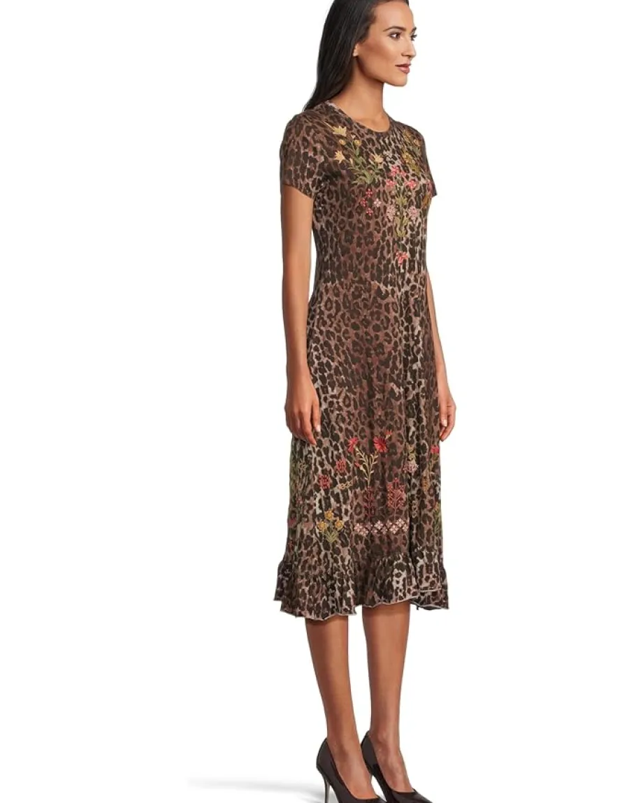 Women Johnny Was Short Sleeve Ruffle Hem Dress Malaya