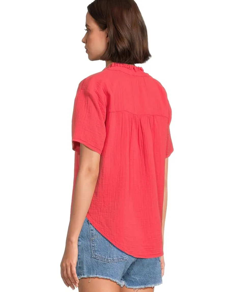 Women Mod-o-doc Short Sleeve Ruffle Neck Henley Top