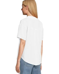 Women Mod-o-doc Short Sleeve Ruffle Neck Henley Top