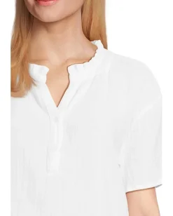 Women Mod-o-doc Short Sleeve Ruffle Neck Henley Top
