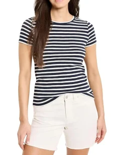 NIC+ZOE Short Sleeve Scoop Neck Striped Tee Indigo Multi Clearance