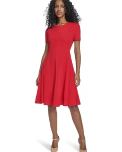 Women Calvin Klein Short Sleeve Scuba Crepe A-Line