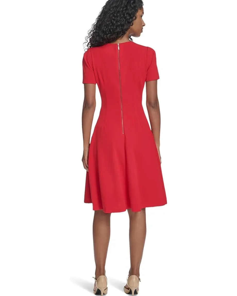 Women Calvin Klein Short Sleeve Scuba Crepe A-Line