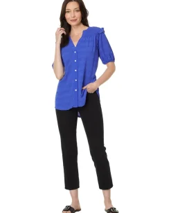 Tommy Hilfiger Short Sleeve Smocked Yoke Top Provence Clearance