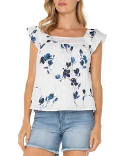 Liverpool Los Angeles Short Sleeve Square Neck Woven Blouse Indigo Rose Outlet