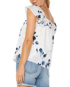 Liverpool Los Angeles Short Sleeve Square Neck Woven Blouse Indigo Rose Outlet