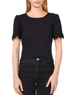 Women CeCe Short Sleeve Tee With Lace Sleeve Opening