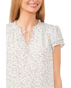 Women CeCe Short Sleeve Tie V-Neck Blouse