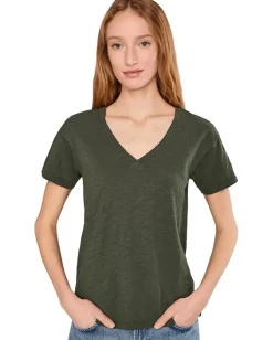 Mod-o-doc Short Sleeve V-Neck Boxy Tee Elm Green Sale