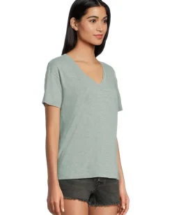 Mod-o-doc Short Sleeve V-Neck Boxy Tee Gris Mist New