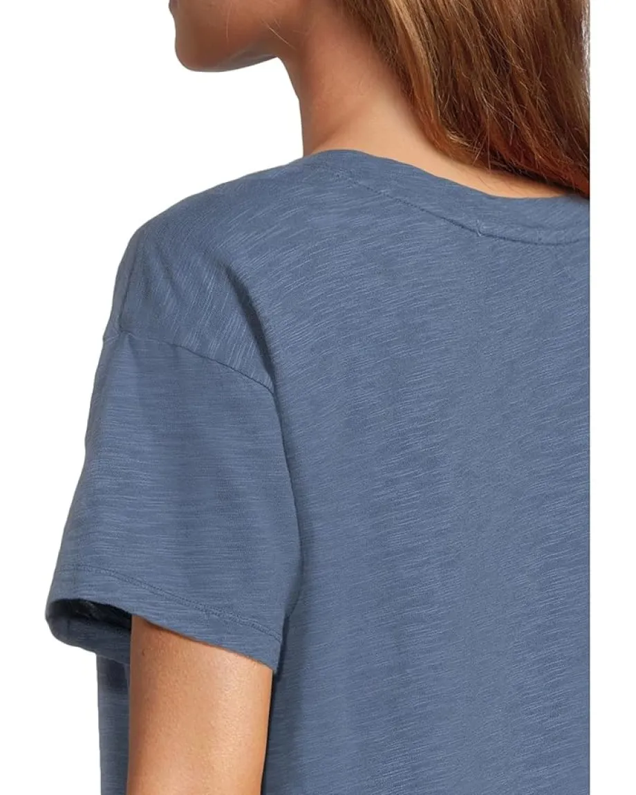 Mod-o-doc Short Sleeve V-Neck Boxy Tee Pacific Blue New