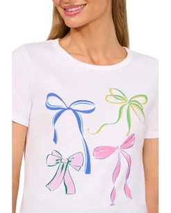 Women CeCe Short Sleeves Crew Neck Tee W/ Graphic Bows Print