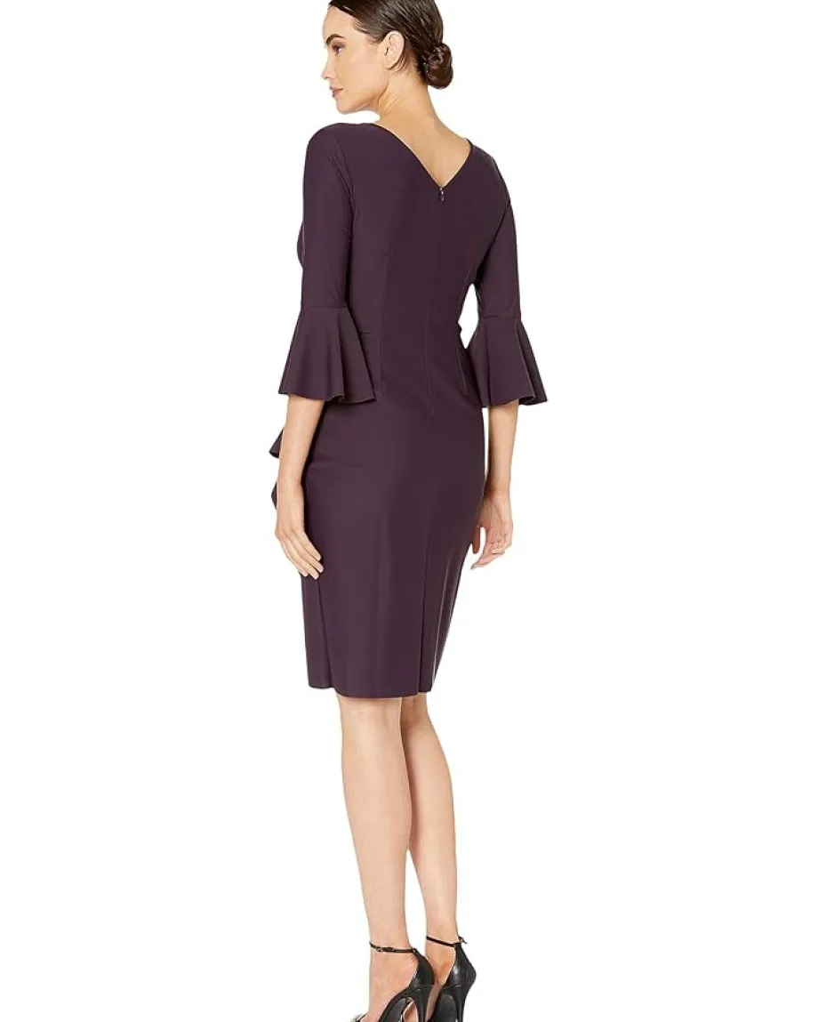 Alex Evenings Short Slimming Dress with Bell Sleeves Aubergine Outlet