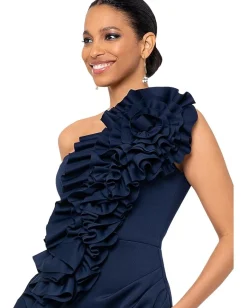 Women Betsy & Adam Short Techno Scuba Dress with 3-D Flower