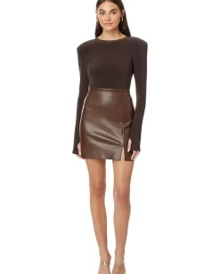 Women Norma Kamali Shoulder Pad Long Sleeve Crew Top