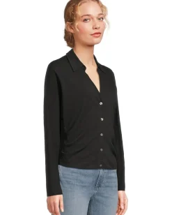 Lilla P Side Pleat Button-Down Black Sale