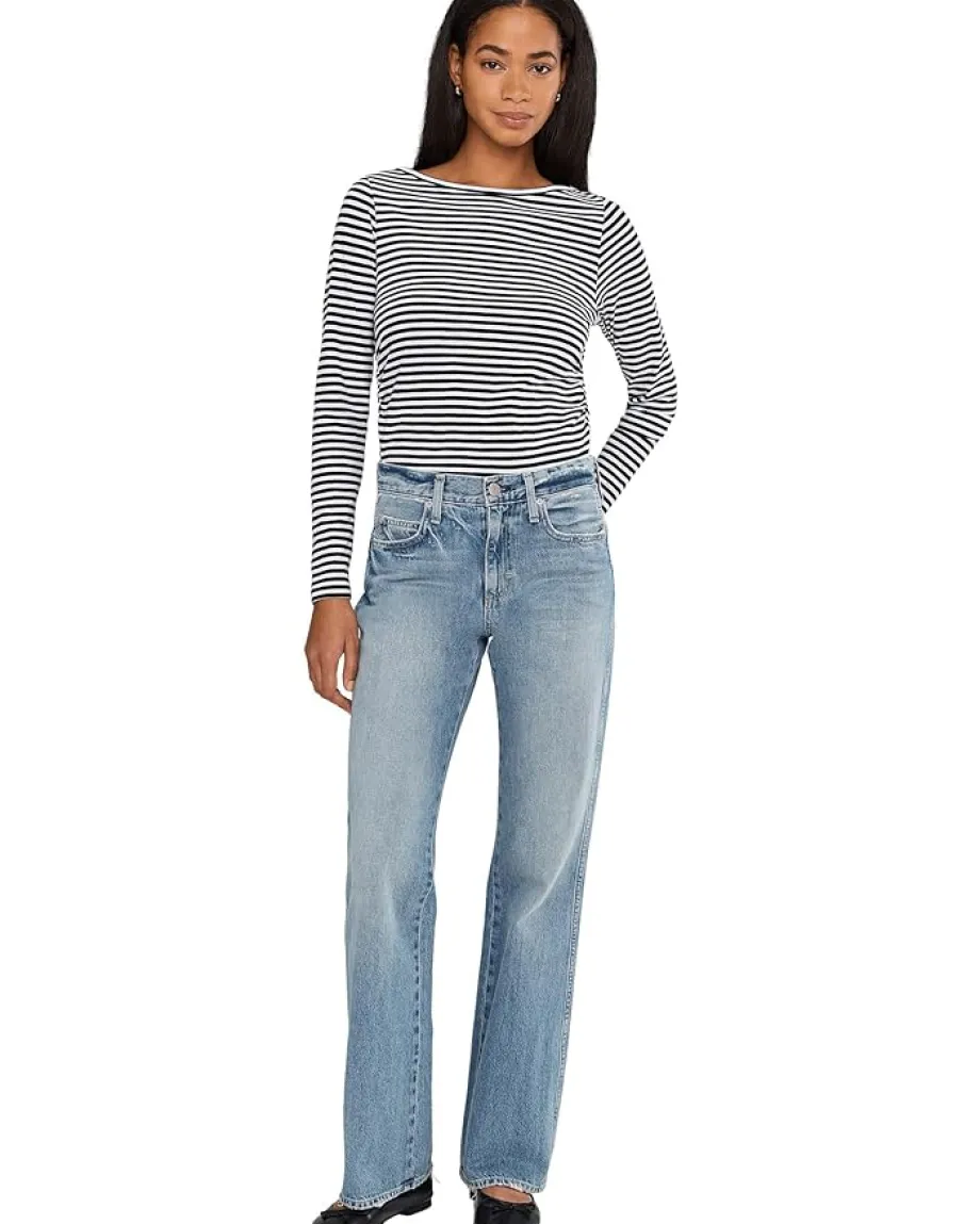 Madewell Side Ruched Slub Long Sleeve Stripe Jet Black Sale