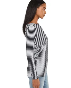 Madewell Side Ruched Slub Long Sleeve Stripe Jet Black Sale