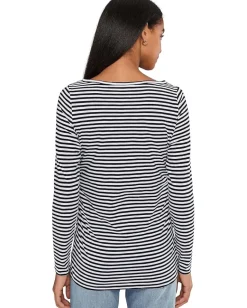 Madewell Side Ruched Slub Long Sleeve Stripe Jet Black Sale