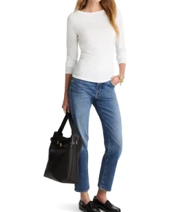 Madewell Side Ruched Slub Long Sleeve White Best