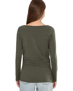 Women Madewell Side Ruched Slub Long Sleeve