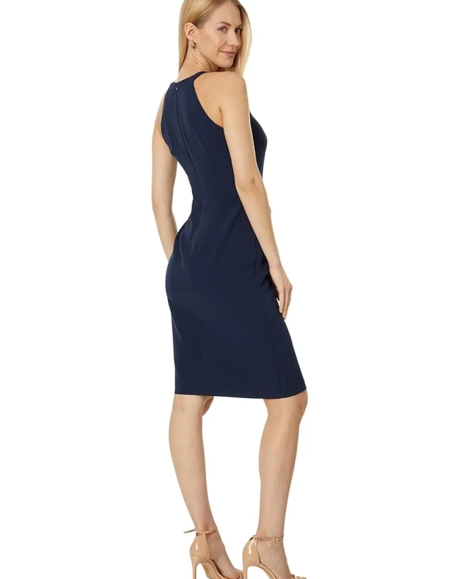 Vince Camuto Side Tuck Halter Bodycon Dress in Stretch Crepe Navy Sale