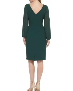 Vince Camuto Signature Stretch Crepe Bodycon with Chiffon Balloon Sleeve Hunter Sale