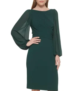 Vince Camuto Signature Stretch Crepe Bodycon with Chiffon Balloon Sleeve Hunter Sale